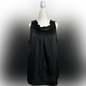 X-Large Tommy Hilfiger Black Sleeveless Blouse w/ Pleated Neckline & Flower Bows